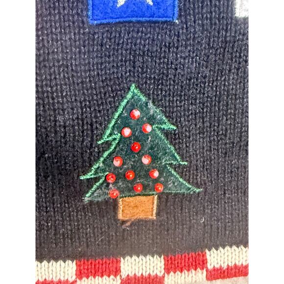Americana Christmas Sweater Vest Black Vtg Plus 1X Country Santa Bear Snowman - Picture 6 of 9